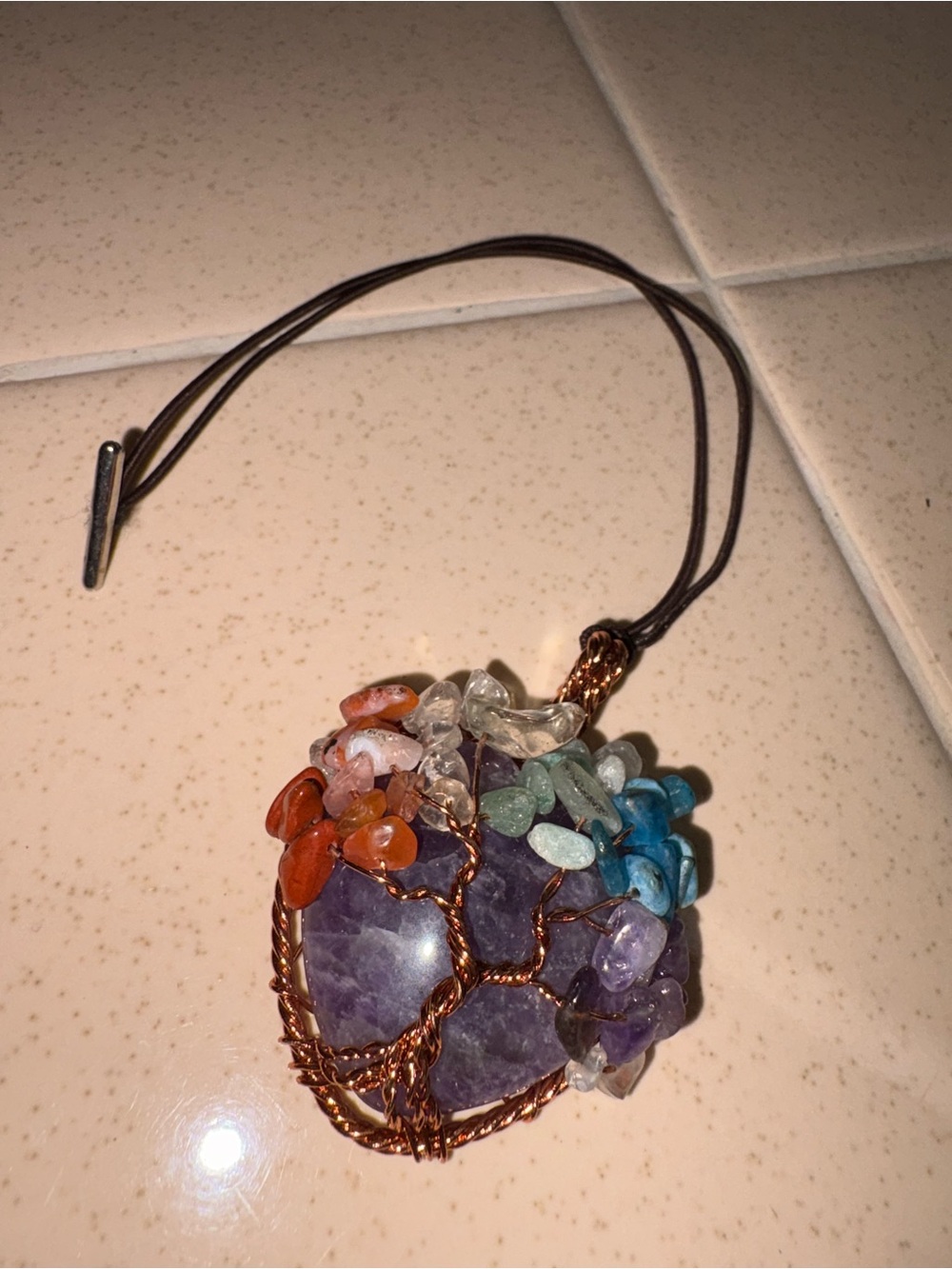 Handcrafted Multicolor Gemstone Tree of Life Pendant Necklace